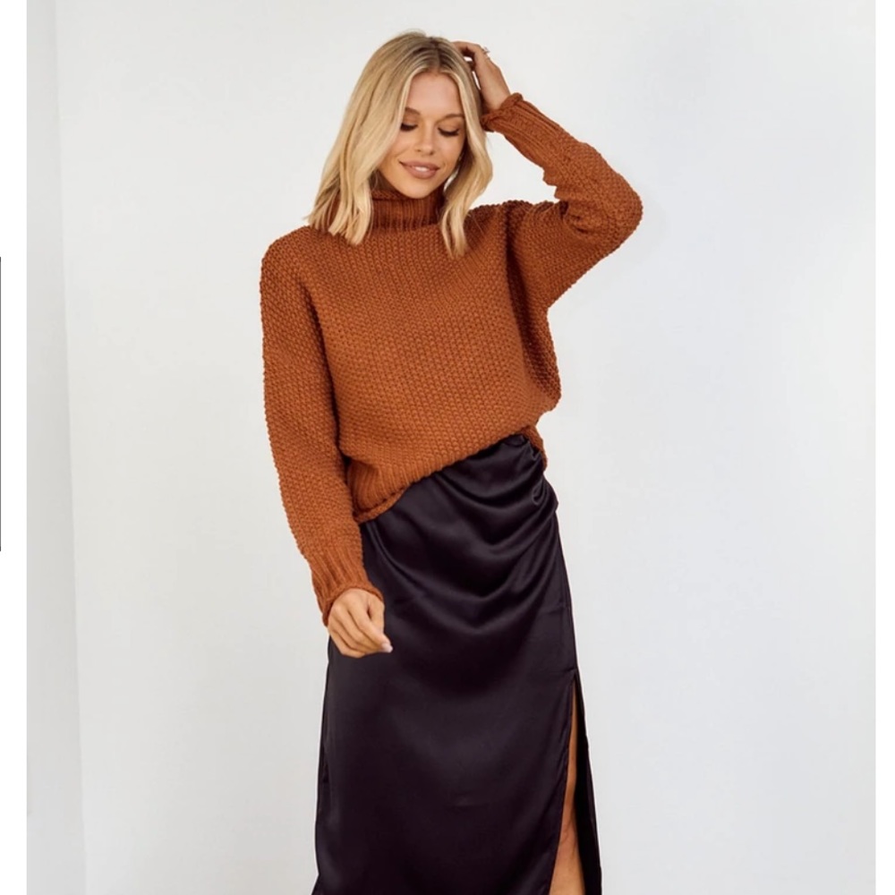 COPY - Tenley structured Turtleneck chunky knit Sweater, Color: Cinnamon NWT